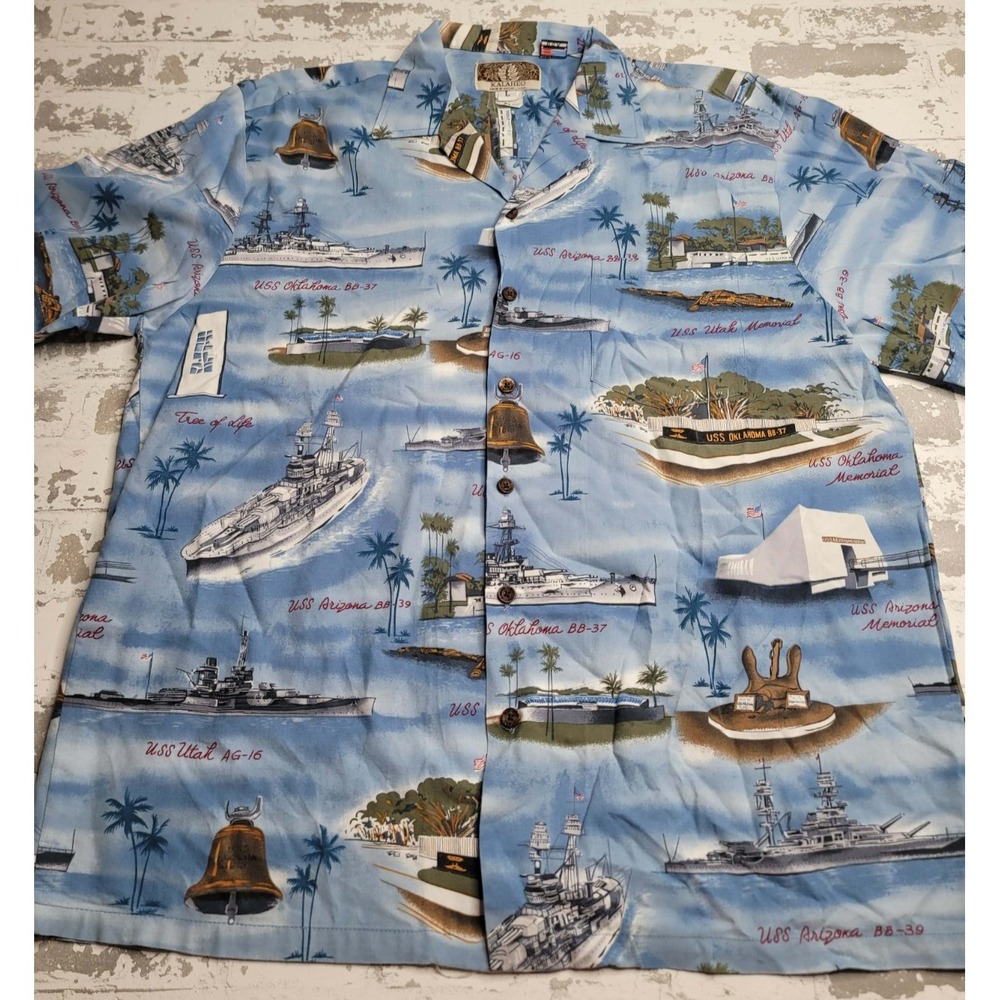 Kalaheo Hawaiian Pearl Harbor‎ Memorial Button Down Shirt Men's Large